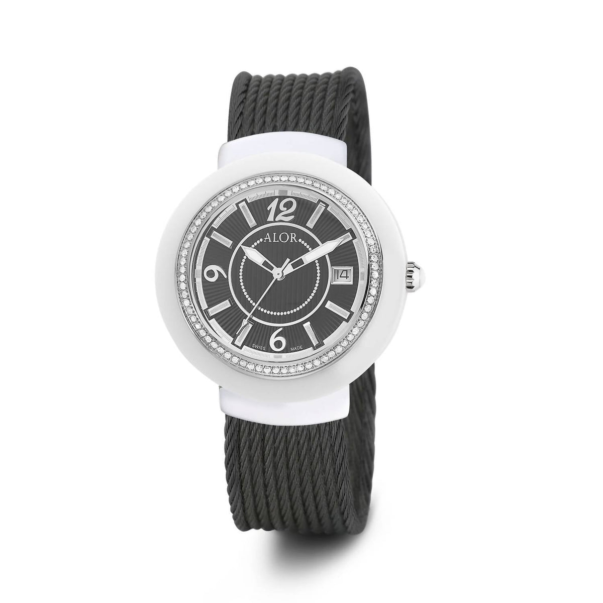 0.73 Cts Cable Diamond Watch In Black