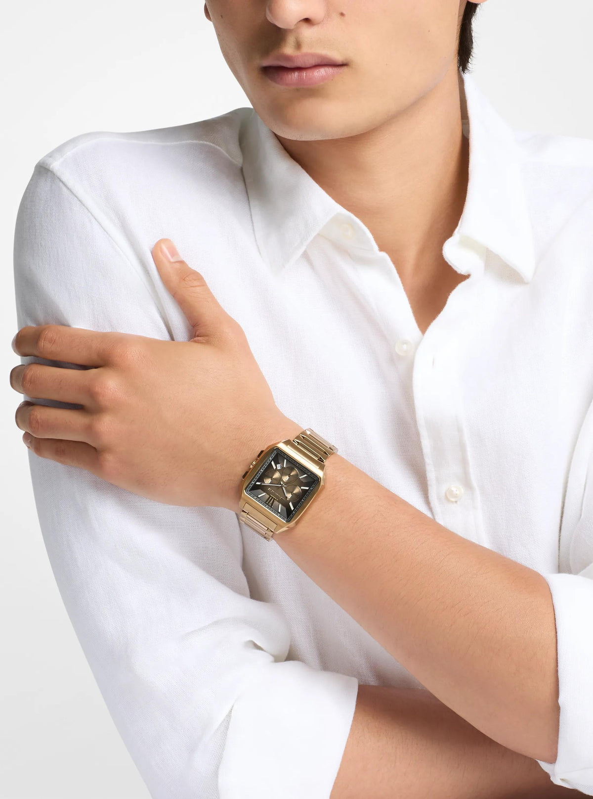 Hayes Oversized Brushed Beige Gold-Tone Sport Watch
