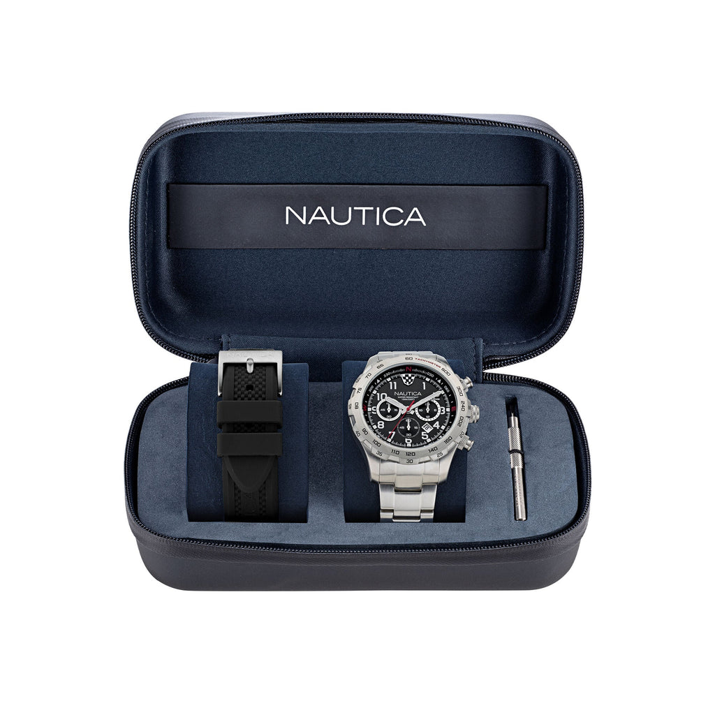 Nautica Nst Chronograph Recycled Stainless Steel And Silicone Watch Set