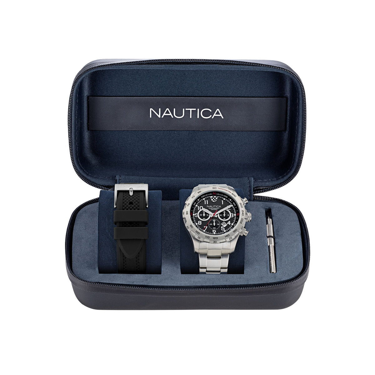 Nautica Nst Chronograph Recycled Stainless Steel And Silicone Watch Set