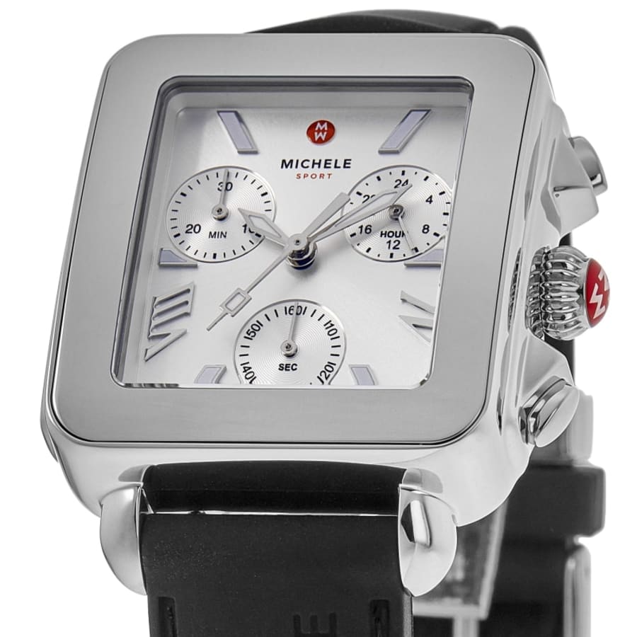 Michele Deco Sport Quartz Chronograph Silver Dial Black Silicone Strap Women's Watch MWW06K000071