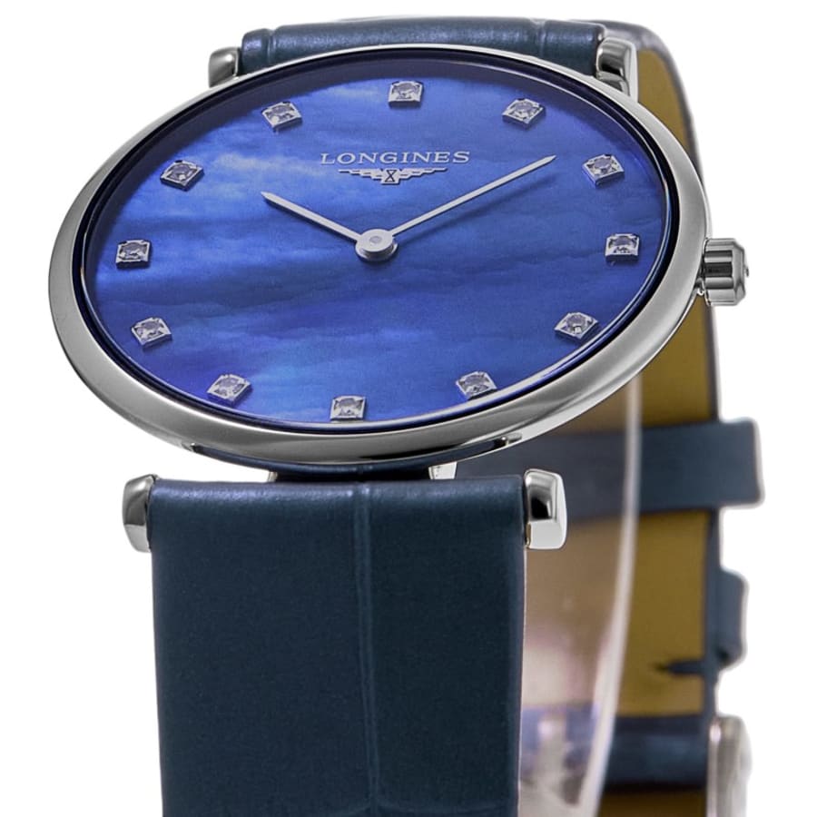 Longines La Grande Classique Quartz Blue Mother of Pearl Diamond Dial Leather Strap Women's Watch L4.512.4.81.2