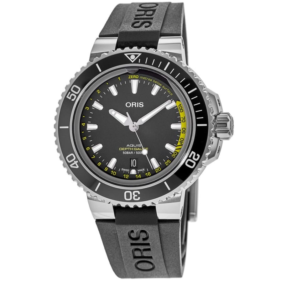 Oris Aquis Depth Gauge Black Dial Rubber Strap Men's Watch 01 733 7755 4154-Set RS