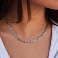 Solid Gold Figaro Link Necklace in White Gold - 4mm