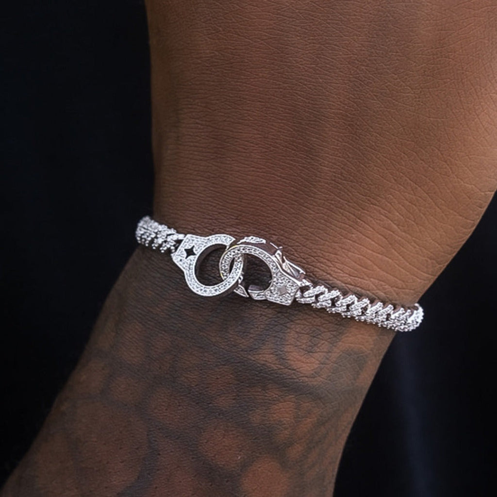 GLD Iced Handcuff Diamond Prong Cuban Bracelet in White Gold