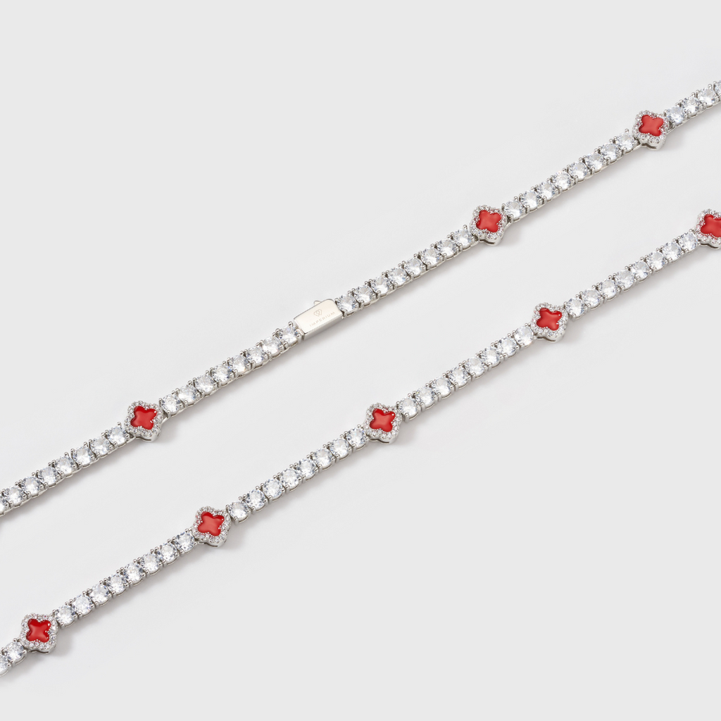 Women's Red Clover Tennis Chain (Silver) - 4mm
