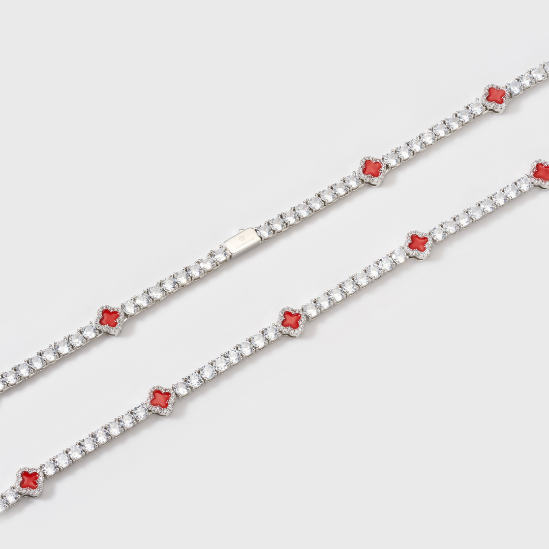 Women's Red Clover Tennis Chain (Silver) - 4mm