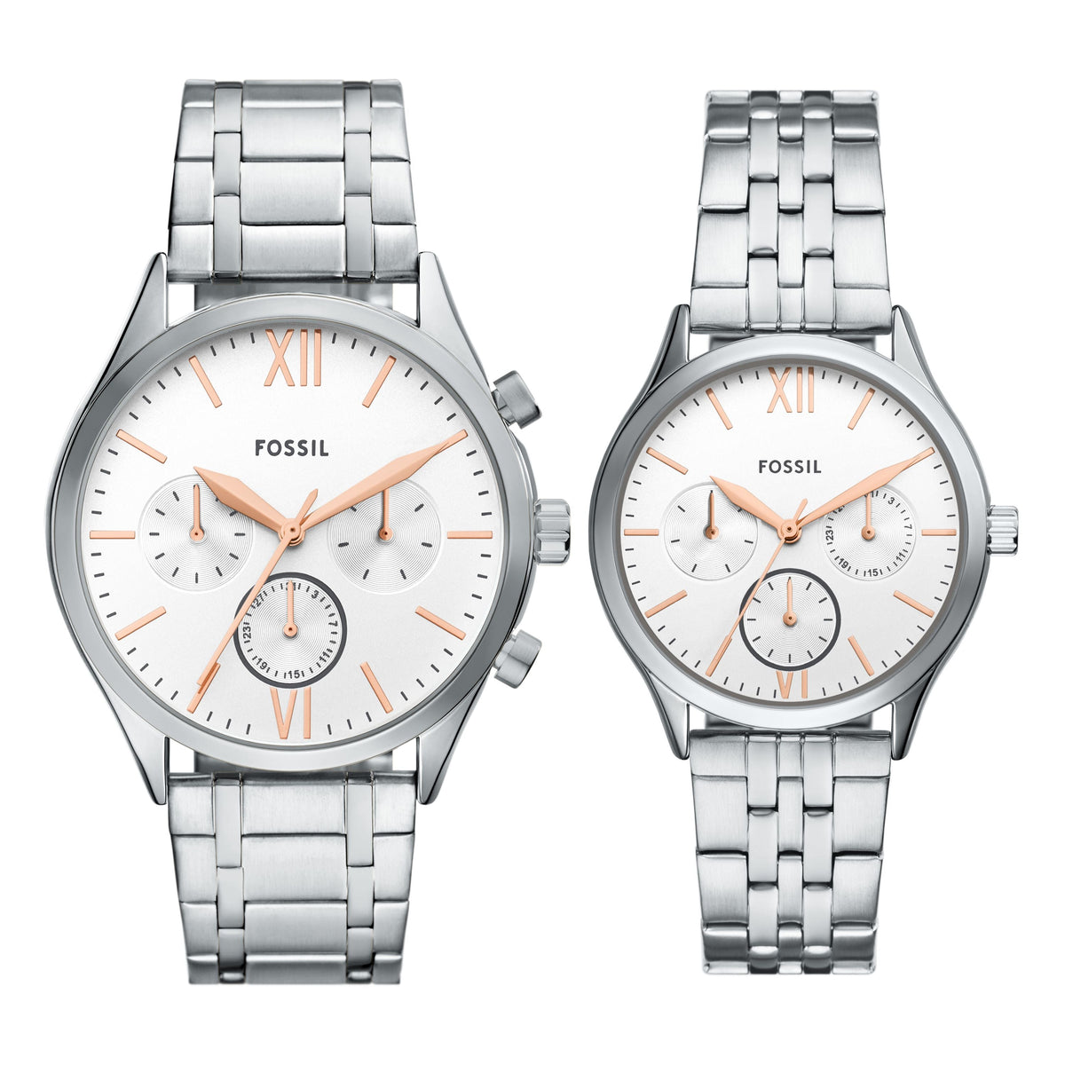 Fossil Men's Fenmore 44mm Multifunction Silver-Tone Bracelet Watch Set