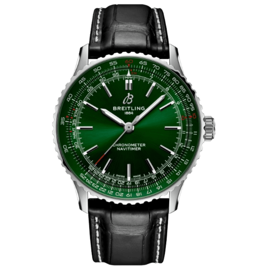 Breitling Navitimer Automatic 41 Green Dial Black Leather Strap Men's Watch A17329371L1P1