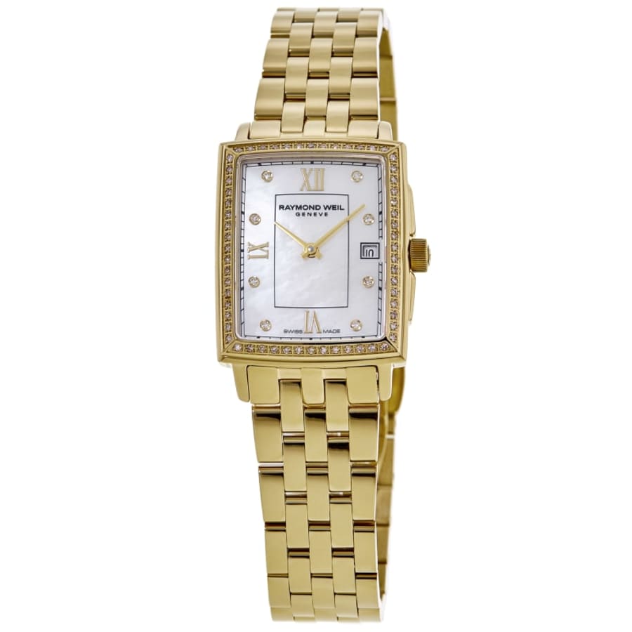 Raymond Weil Toccata Mother of Pearl Dial Diamond Bezel Yellow Gold PVD Steel Women's Watch 5925-PS-00995