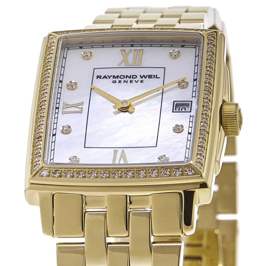 Raymond Weil Toccata Mother of Pearl Dial Diamond Bezel Yellow Gold PVD Steel Women's Watch 5925-PS-00995