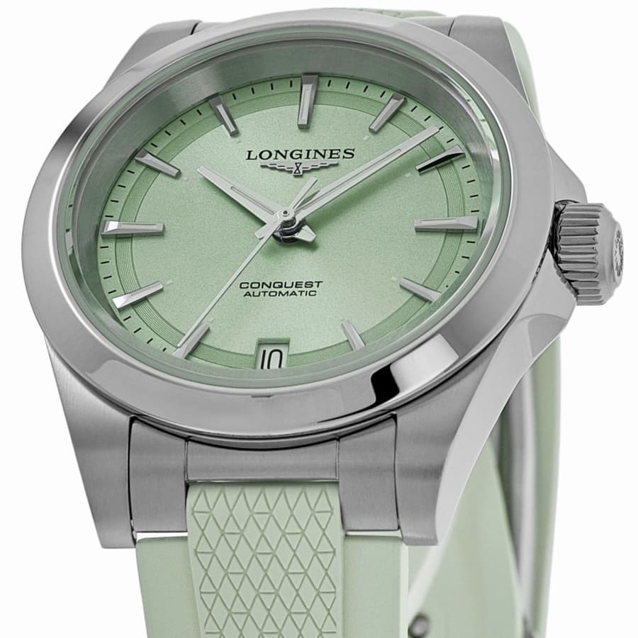 Longines Conquest Automatic 34mm Green Dial Rubber Strap Women's Watch L3.430.4.02.9