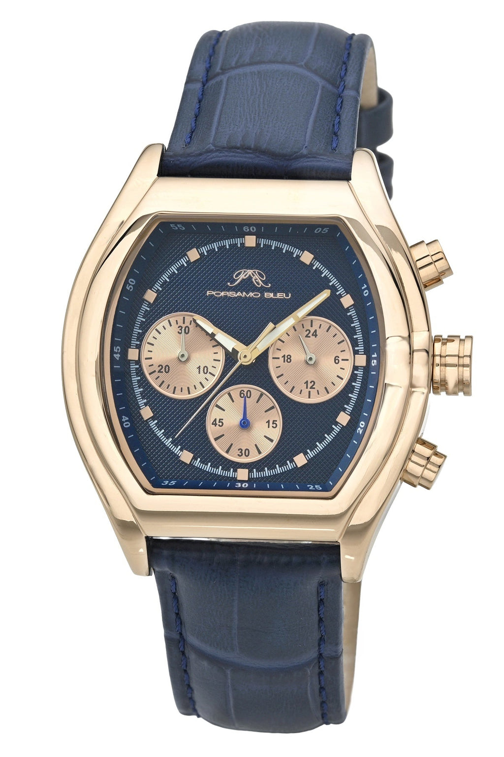 Porsamo Bleu Roman Genuine Leather Rose Tone & Blue Men's Watch 1293CROL