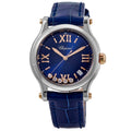 Chopard Happy Sport Round 36mm Blue Diamond Dial Leather Strap Women's Watch 278582-6012