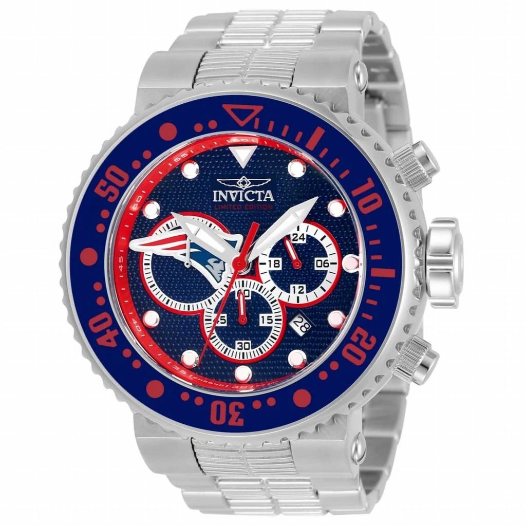 Men's Nfl Grand Pro Diver 52Mm Quartz Chrono Bracelet Watch In New England Patriots