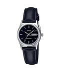 Casio Women’s Black Leather Strap Watch with Black Dial - LTP-V006L-1B2UDF