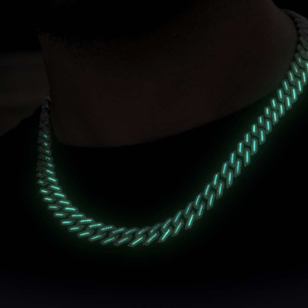 Luminous Diamond Prong Cuban Necklace in White Gold - 12MM