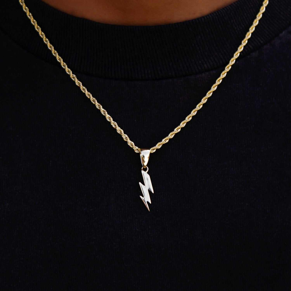 Rope Chain + Micro Bolt Pendant Gift Bundle in Yellow Gold - 2mm