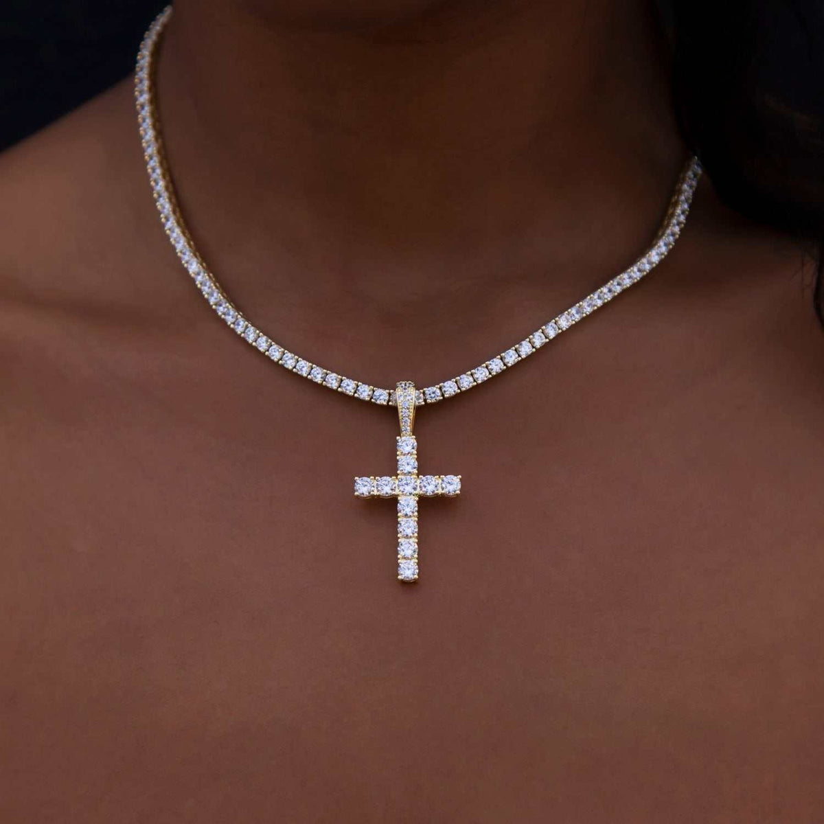 Solid Gold Diamond Cross Pendant-VS Diamonds