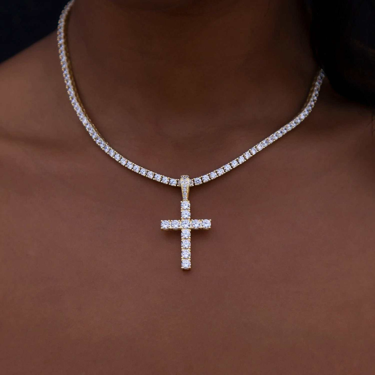 Diamond Cross Pendant in Yellow Gold
