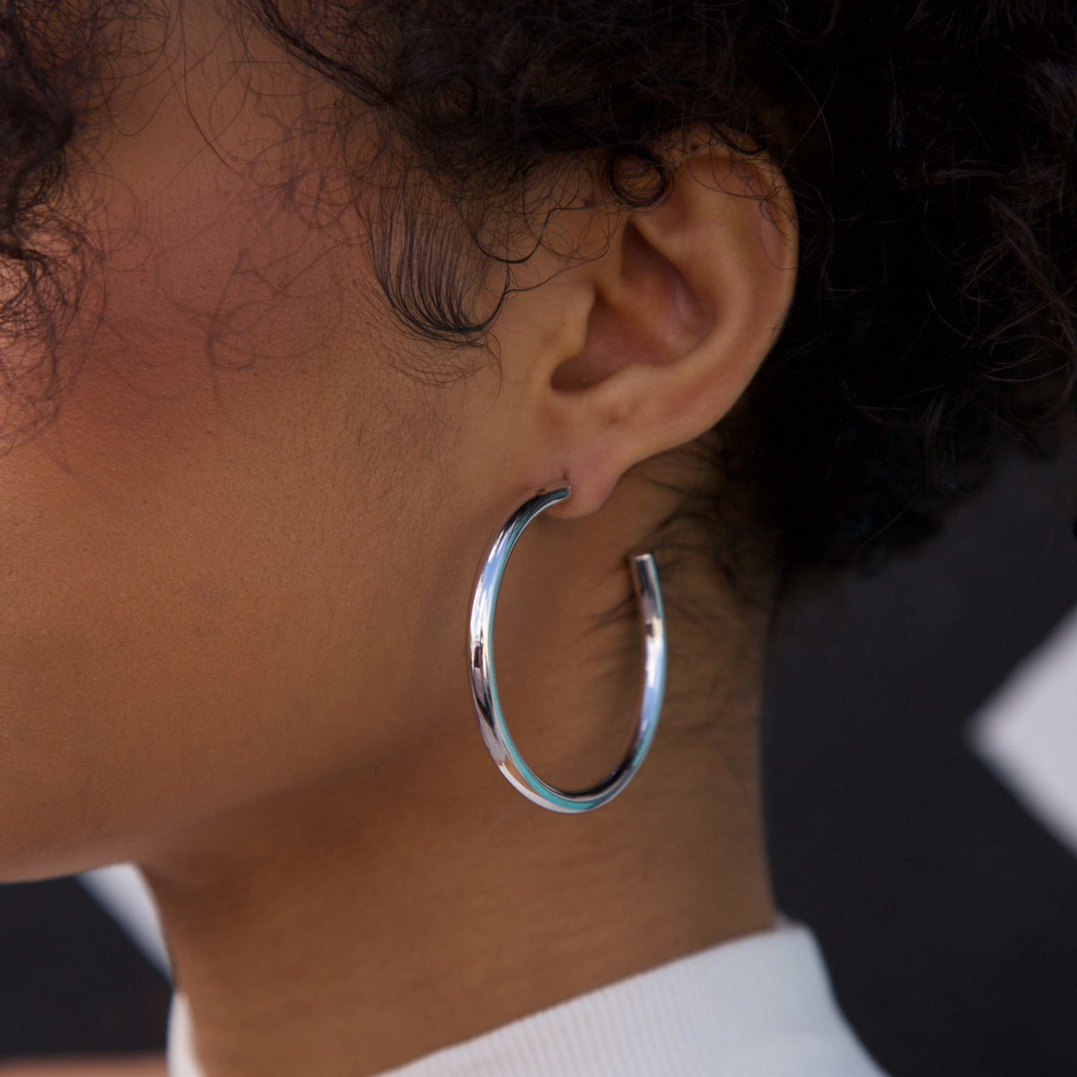 Large Tube Hoop Earrings in White Gold