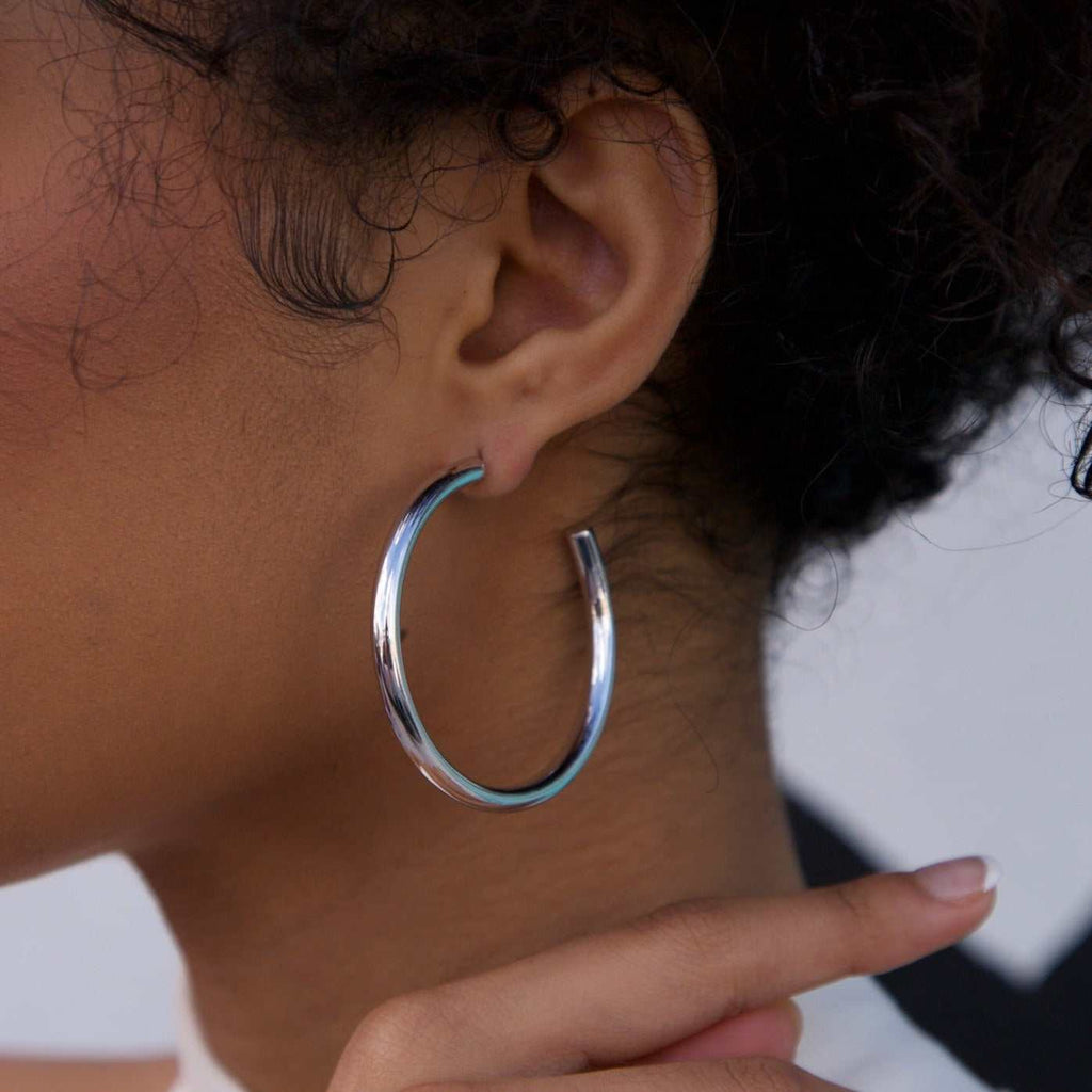Large Tube Hoop Earrings in White Gold
