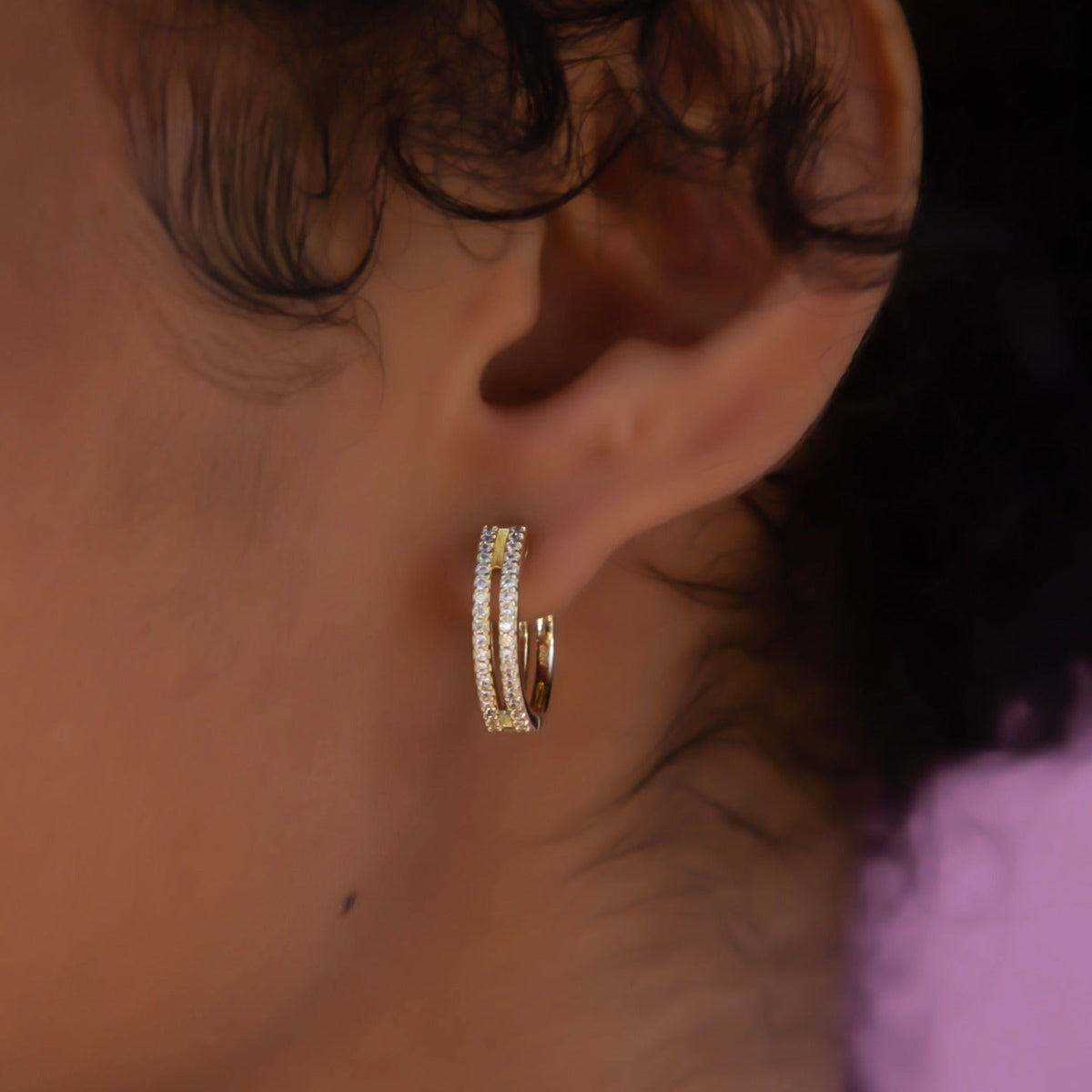 GLD Split Iced Hoop Earrings in Yellow Gold