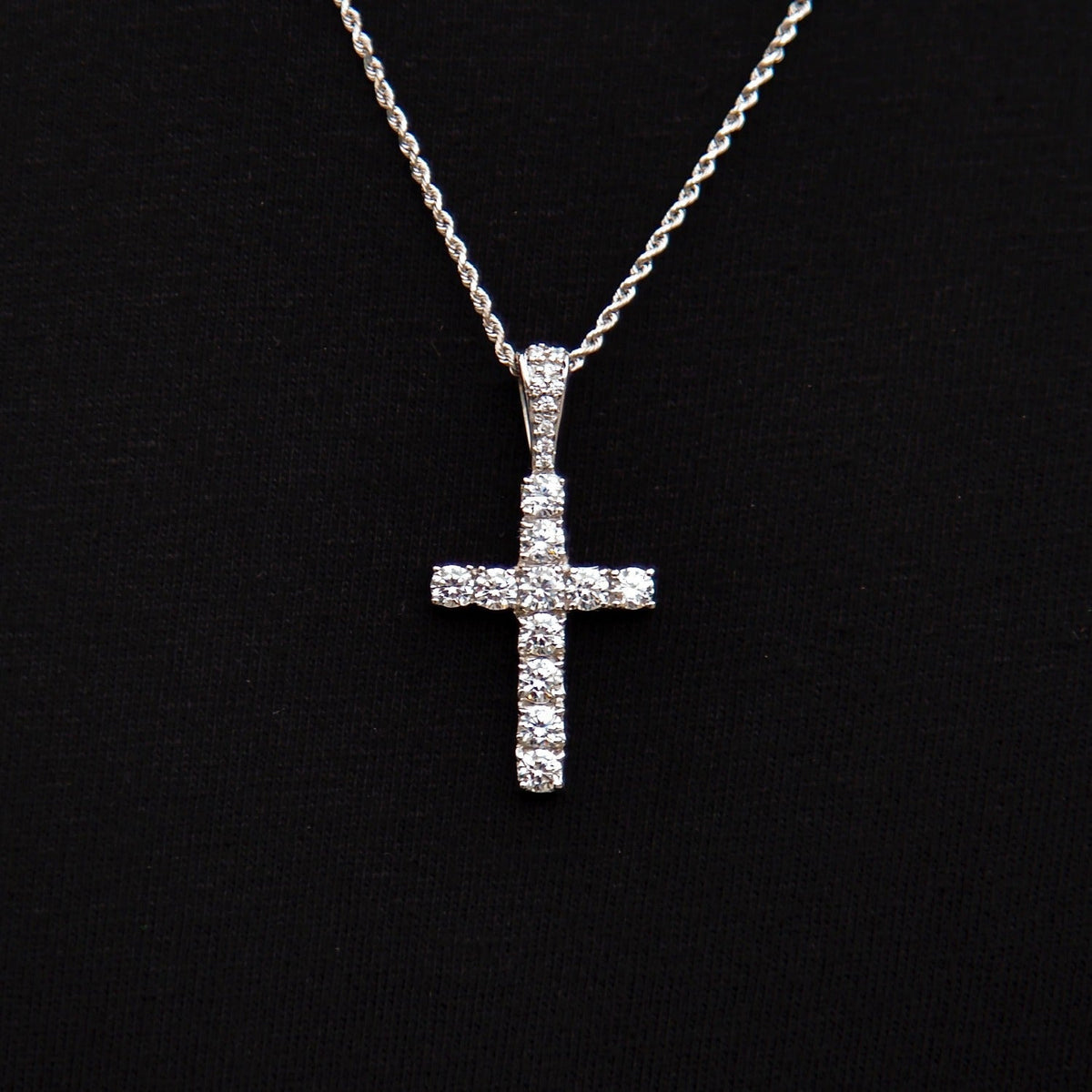 Micro Diamond Cross Pendant in White Gold