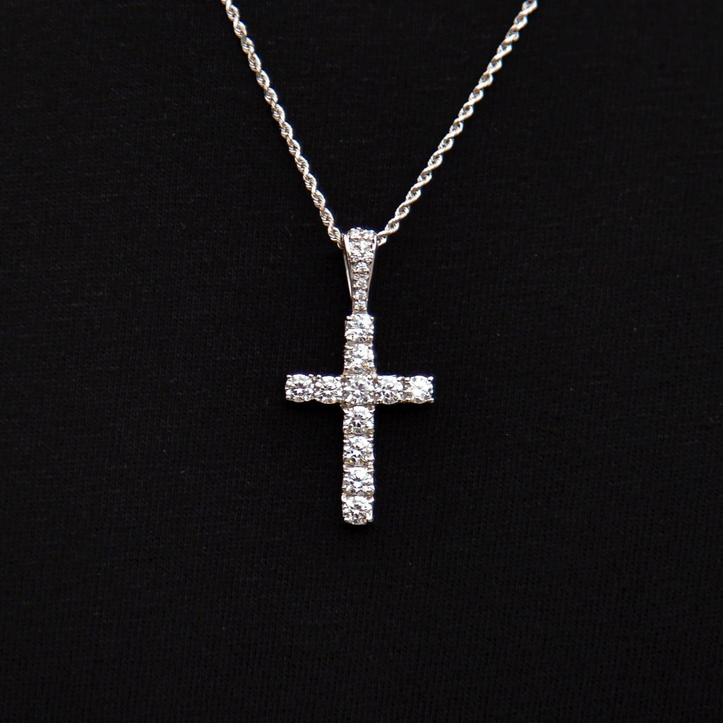 Micro Diamond Cross Pendant in White Gold