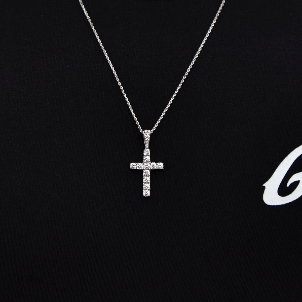 Micro Diamond Cross Pendant in White Gold