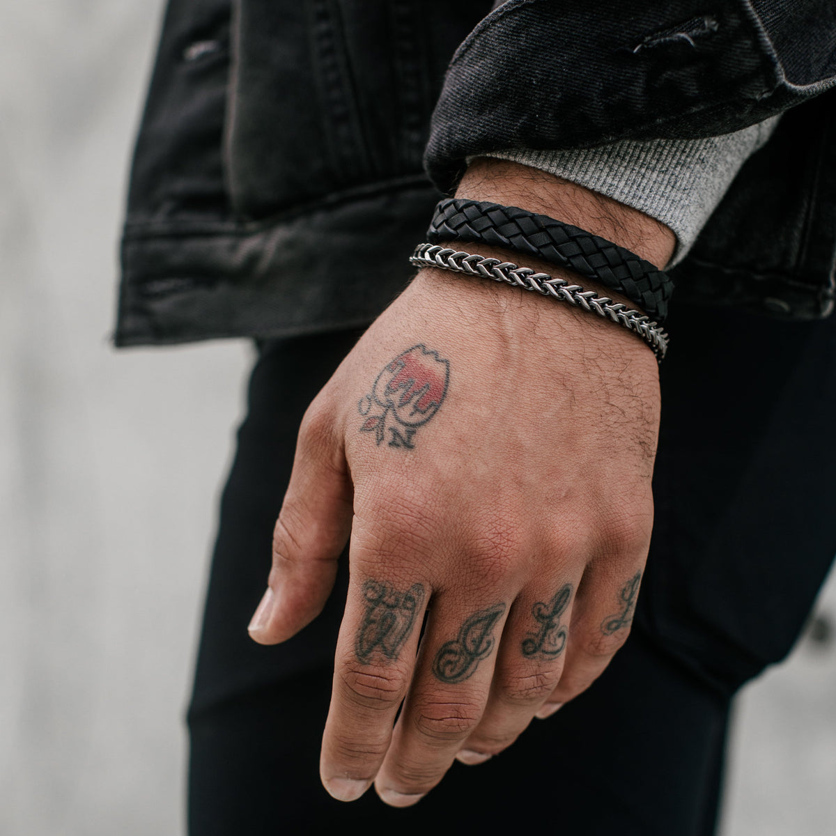 12mm Black Leather Steel Bracelet