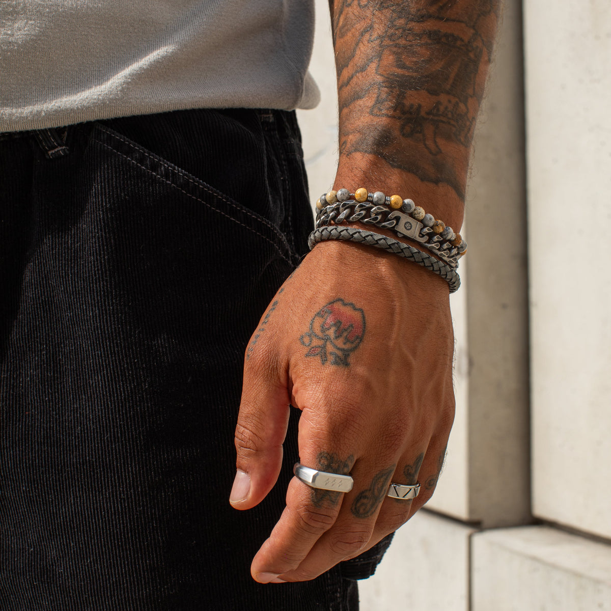Gray Leather Bracelet | 6MM
