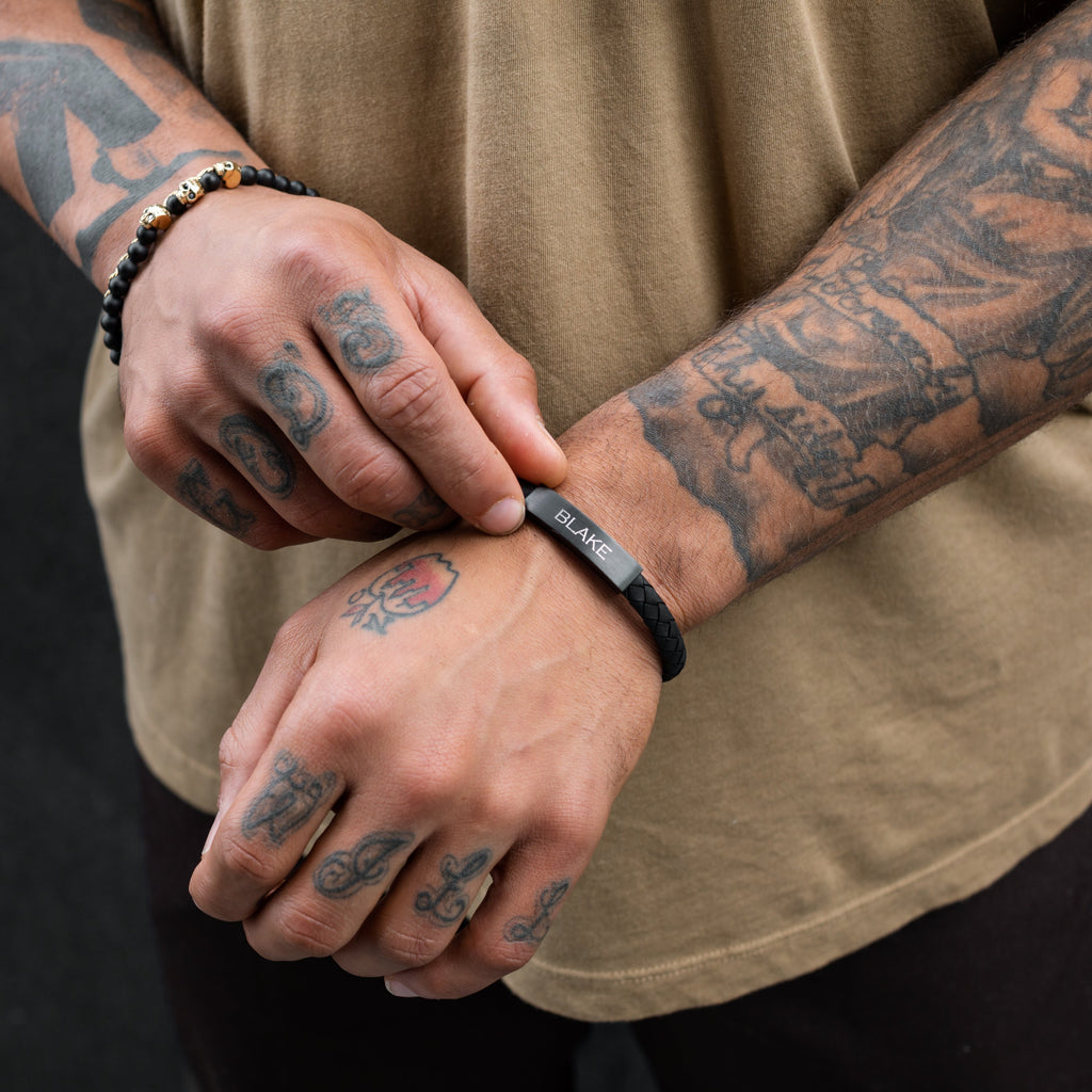 8mm Flat Leather ID Bracelet