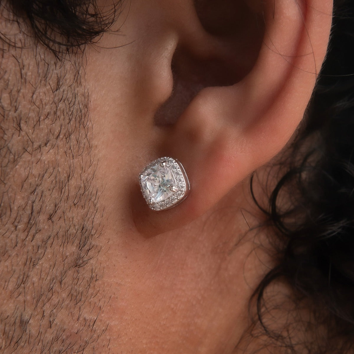 GLD Cushion Cut Earrings in White Gold