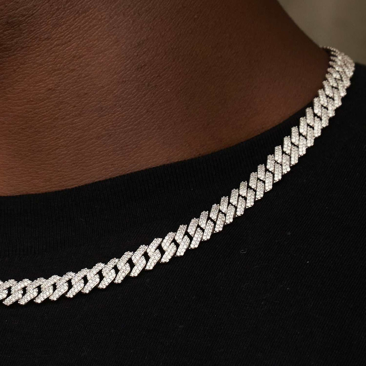 GLD 8.5MM Diamond Prong Cuban Necklace - White Gold