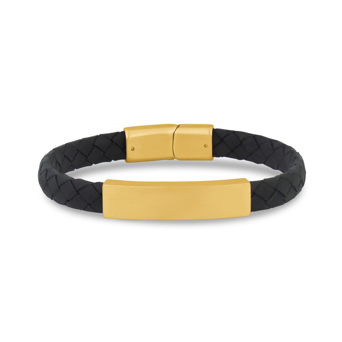 8mm Flat Leather Gold ID Bracelet