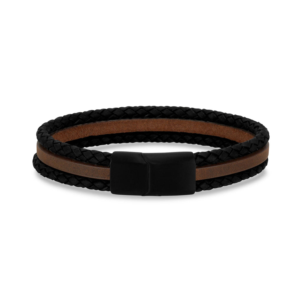 Triple Row Black & Brown Leather Bracelet