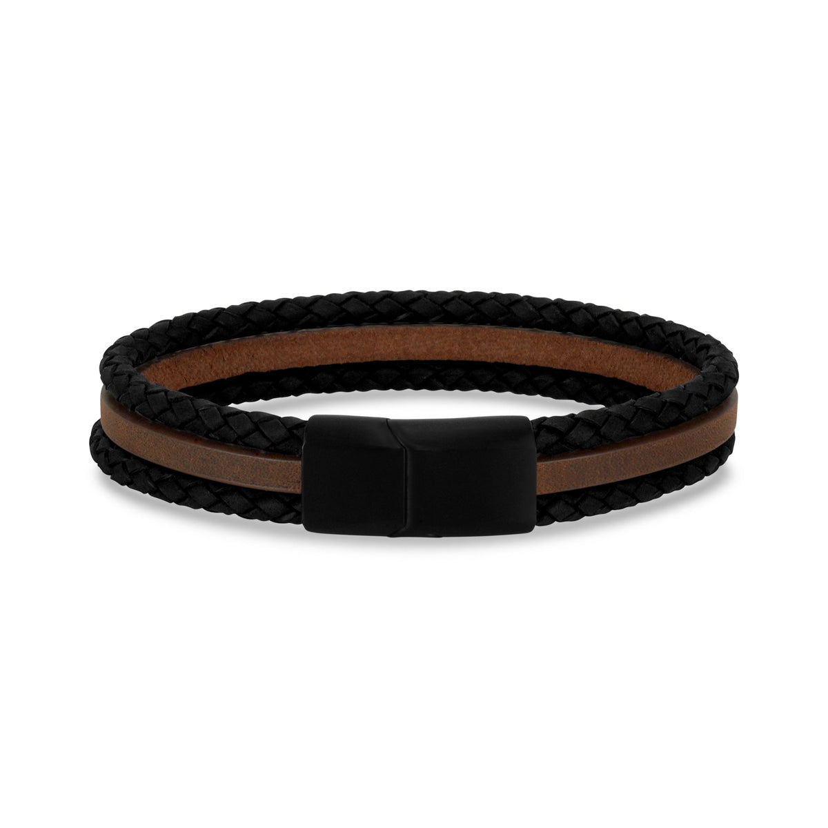 Triple Row Black & Brown Leather Bracelet