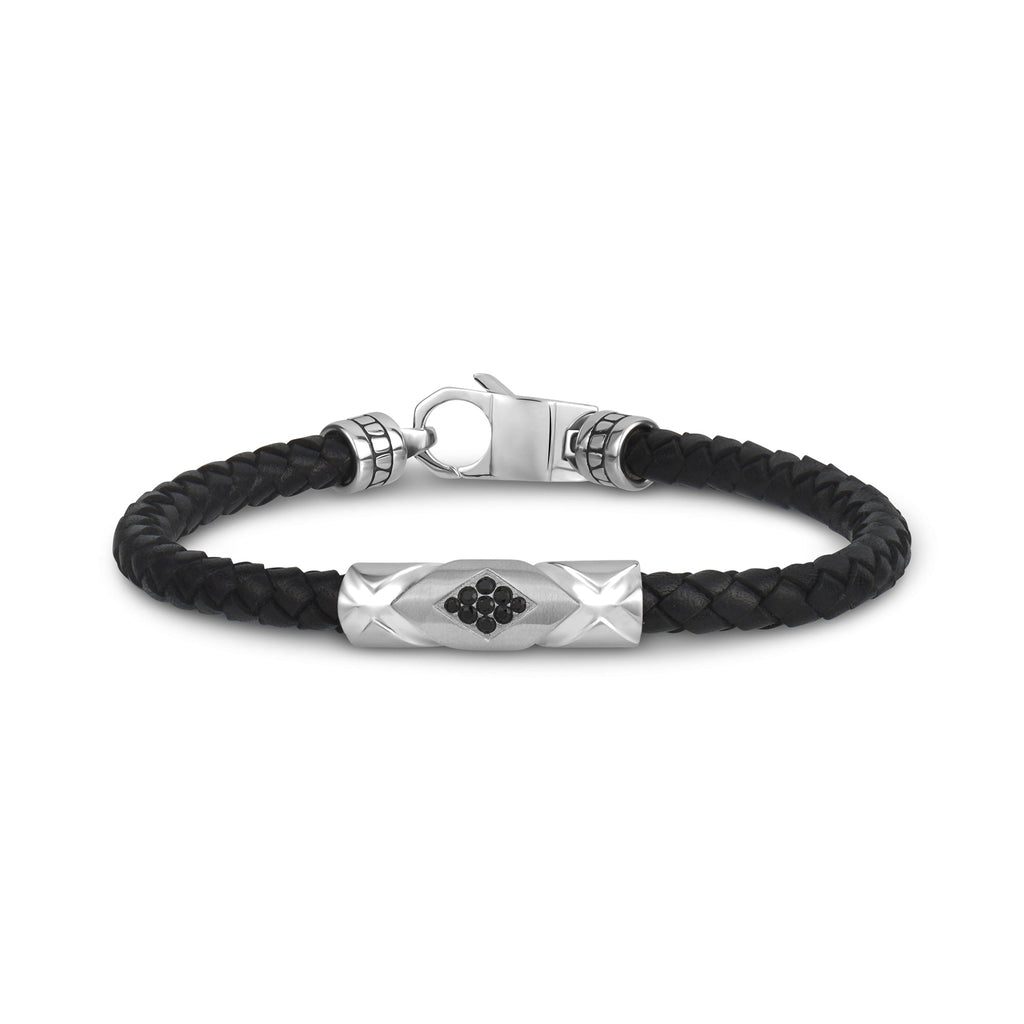 Stone-Set Black Leather Bracelet