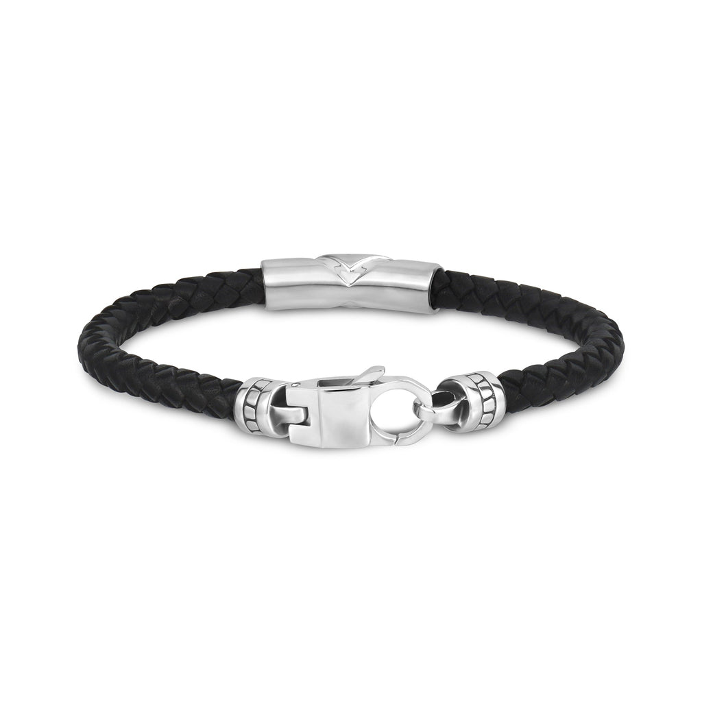 Stone-Set Black Leather Bracelet