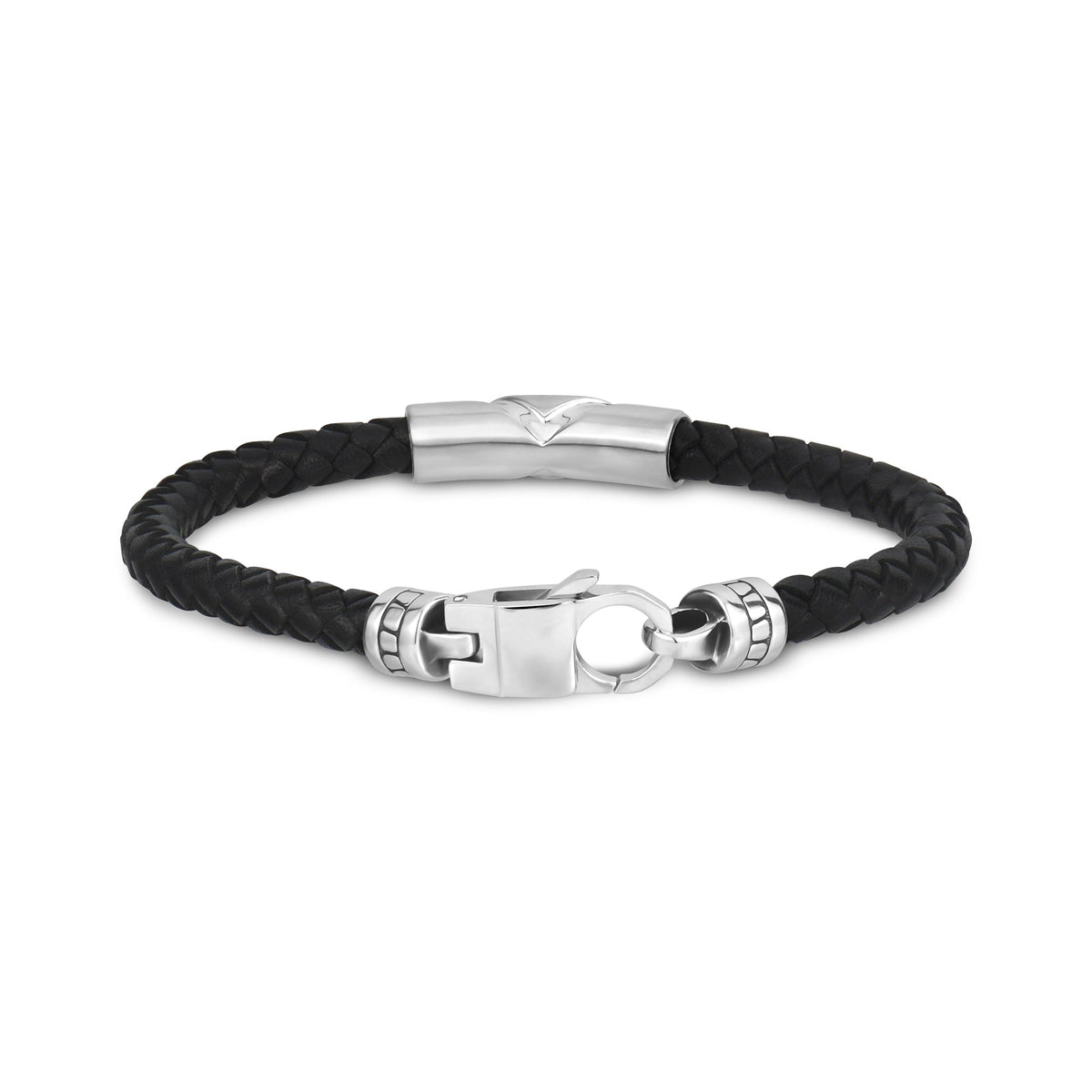 Stone-Set Black Leather Bracelet