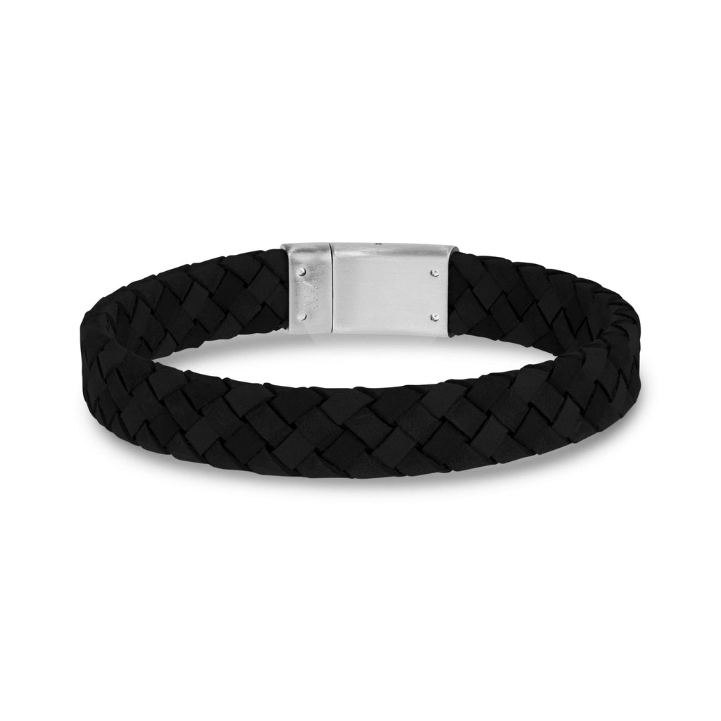 Black Leather Steel Clasp Bracelet
