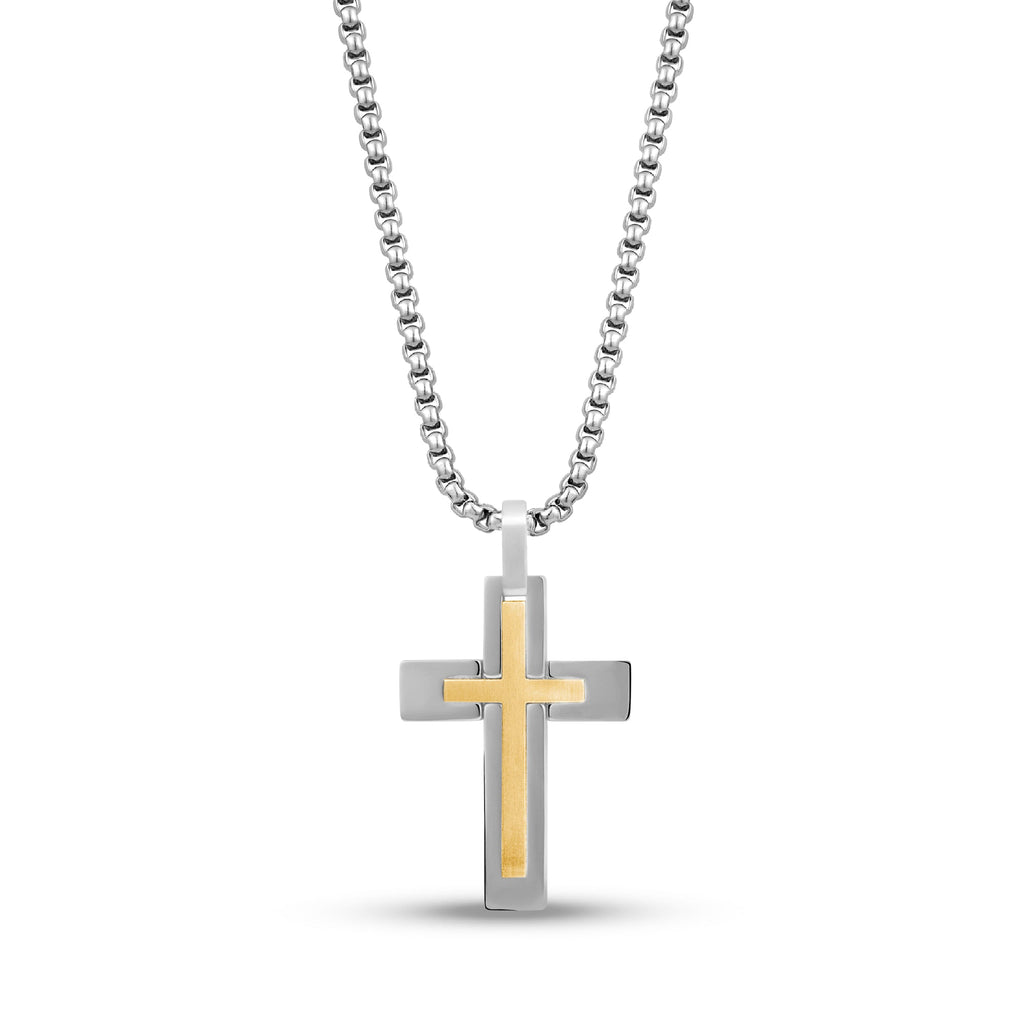 Two Tone Double Cross Pendant