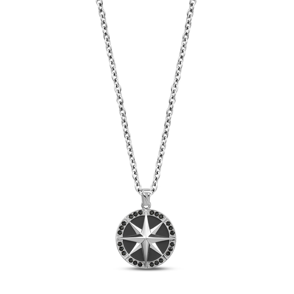 Stone-Set North Star Compass Pendant