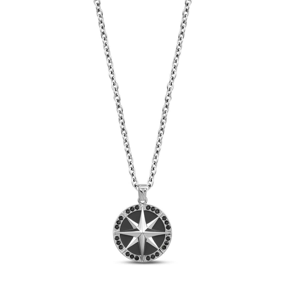 Stone-Set North Star Compass Pendant