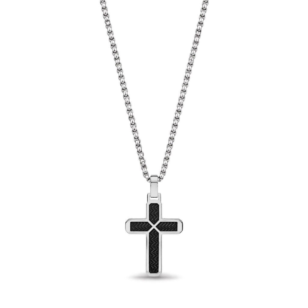 Textured Black Inlay Cross Pendant