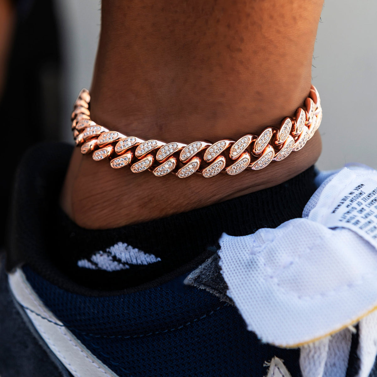 12MM Diamond Cuban Anklet in Rose Gold
