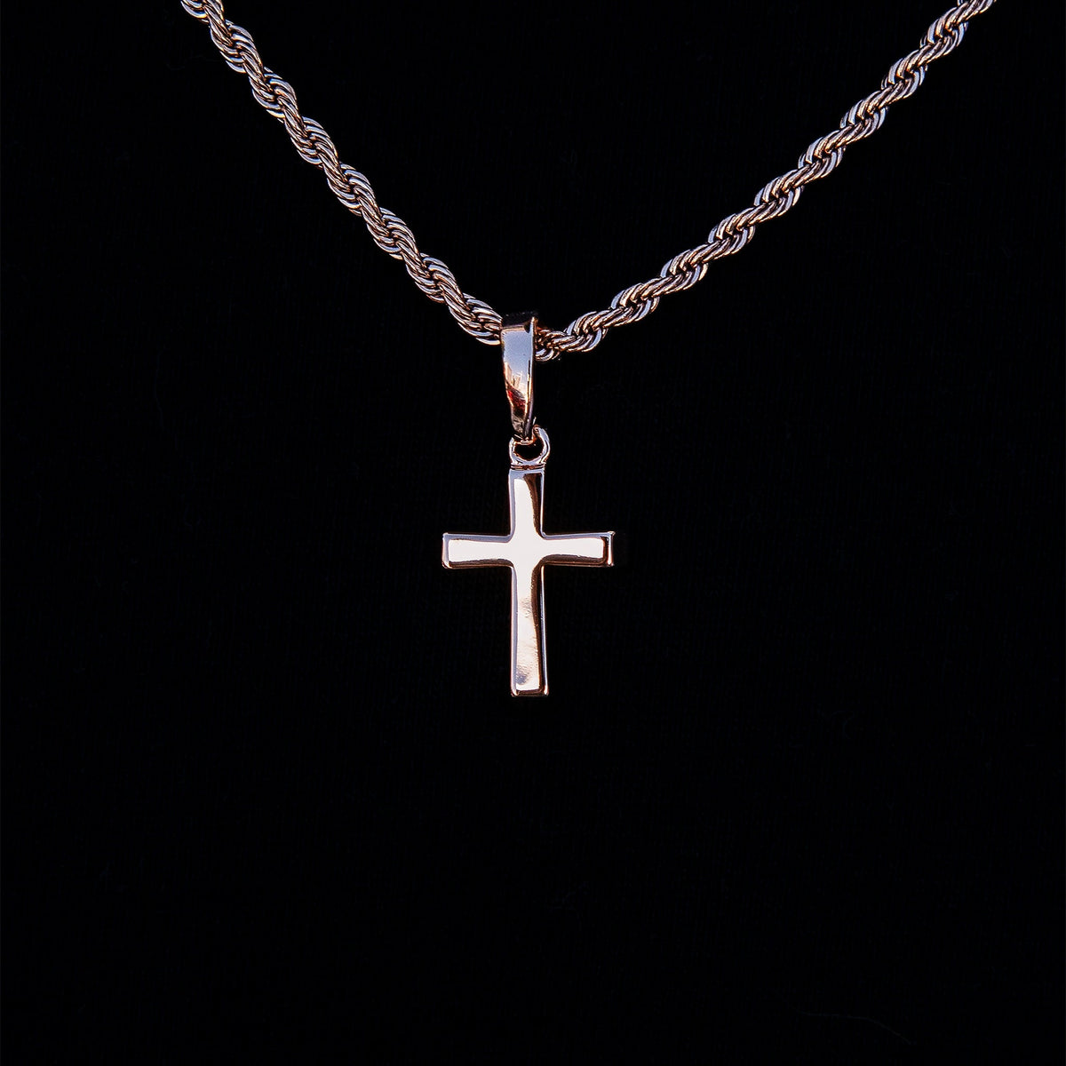 Micro Simple Cross Pendant in Rose Gold