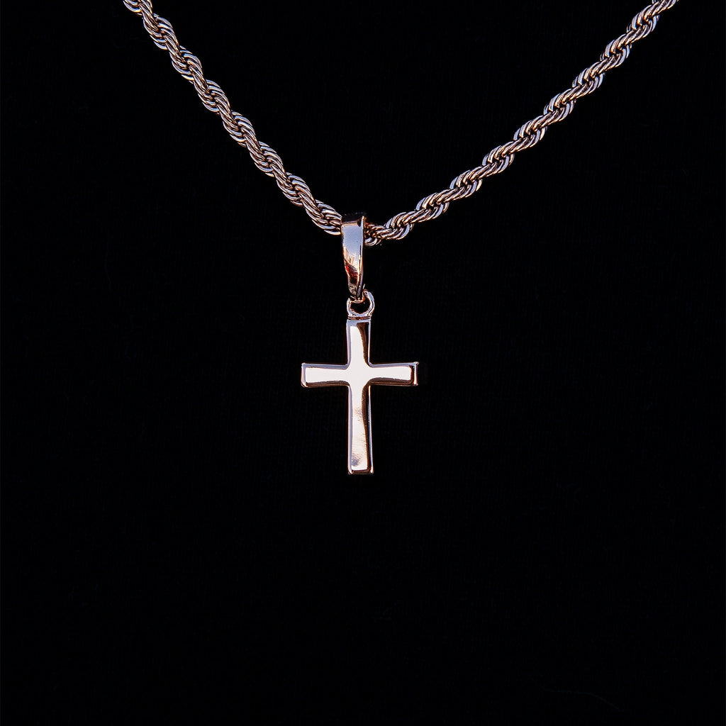 Micro Simple Cross Pendant in Rose Gold