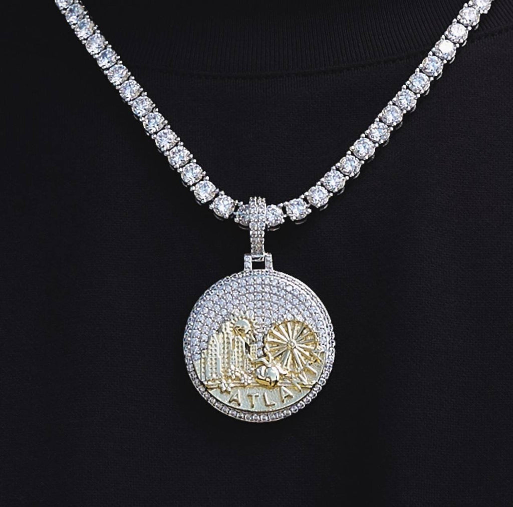 Iced Atlanta Pendant in White Gold